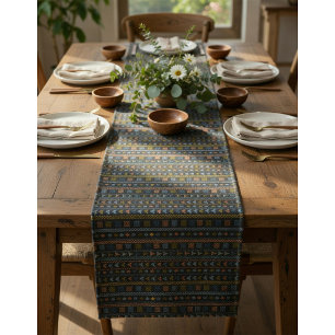 Court Chemin de table motif d'art populaire scandinave