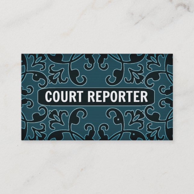Court Reporter Aquamarin Damask Business Card Visitenkarte (Vorderseite)