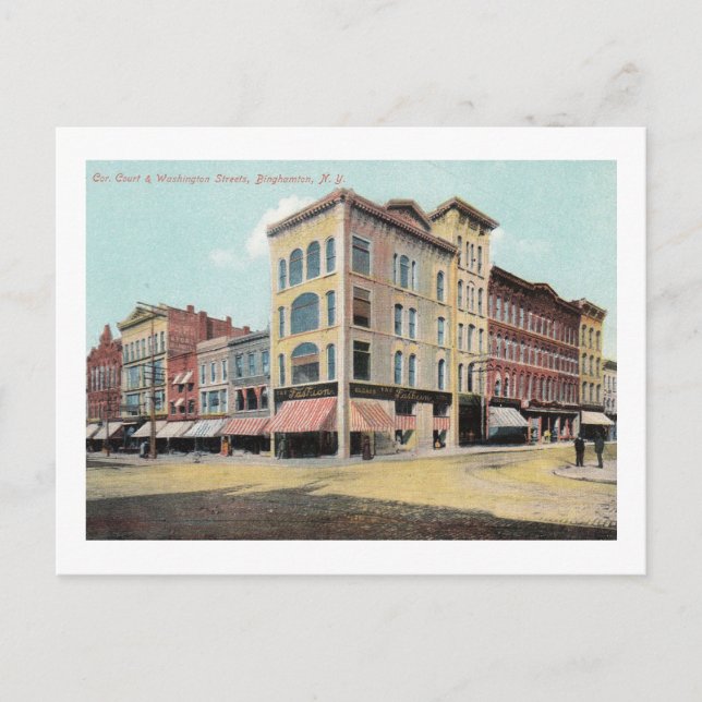 Court & Washington Sts, Binghamton, NY Vintag Postkarte (Vorderseite)