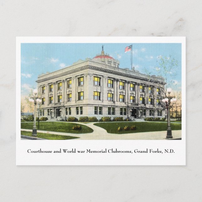 Courthouse World war Memorial Club, Grand Forks ND Postkarte (Vorderseite)