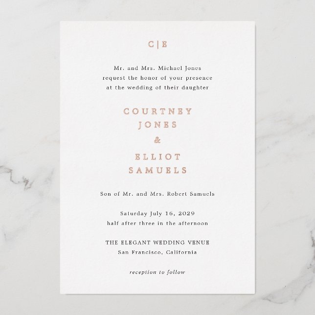 Courtney Monogram Elegant Wedding Folieneinladung (Vorderseite)