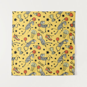 Courtside Doodles: Zebra Basketball Fantasia Wandteppich