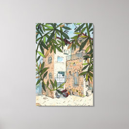 Courtyard in Haifa Israel City Collage Sketch Leinwanddruck