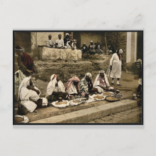 Couscous Verkäufer und ein arabisches Café, Tunis, Postkarte