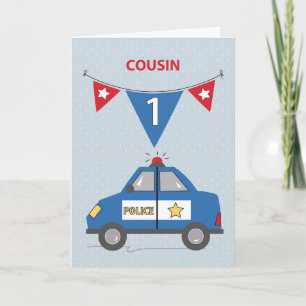 Cousin 1. Geburtstag Blaue Polizeiwagen Karte