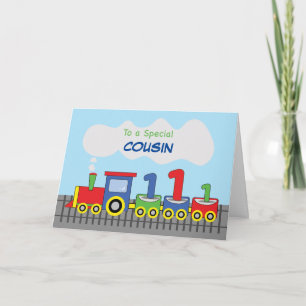 Cousin 1. Geburtstag Bunter Zug auf Gleisen Karte