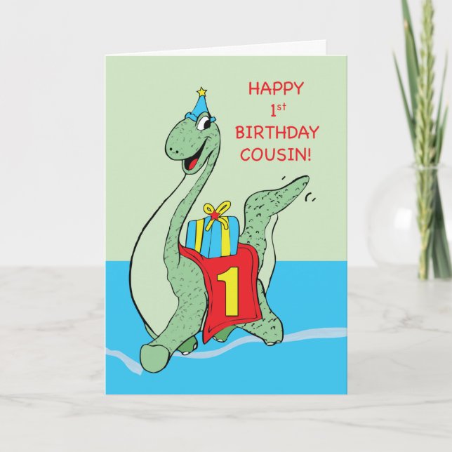 Cousin, 1. Geburtstag Dinosaurier Karte (Vorderseite)