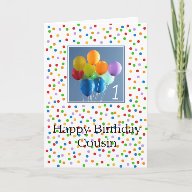 Cousin 1. glücklicher Ballon Geburtstag Karte (Vorderseite)