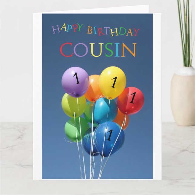 Cousin 1. glücklicher Ballon Geburtstag Karte (Vorderseite)