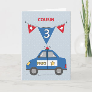 Cousin 3. Geburtstag Blaues Polizeiauto Karte