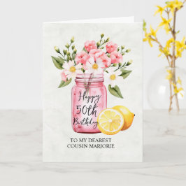 Cousin 50. Geburtstag Rosa Blumengrüße Karte
