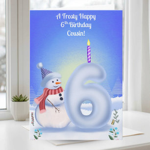 Cousin 6. Geburtstag Schneemann Schnee Karte