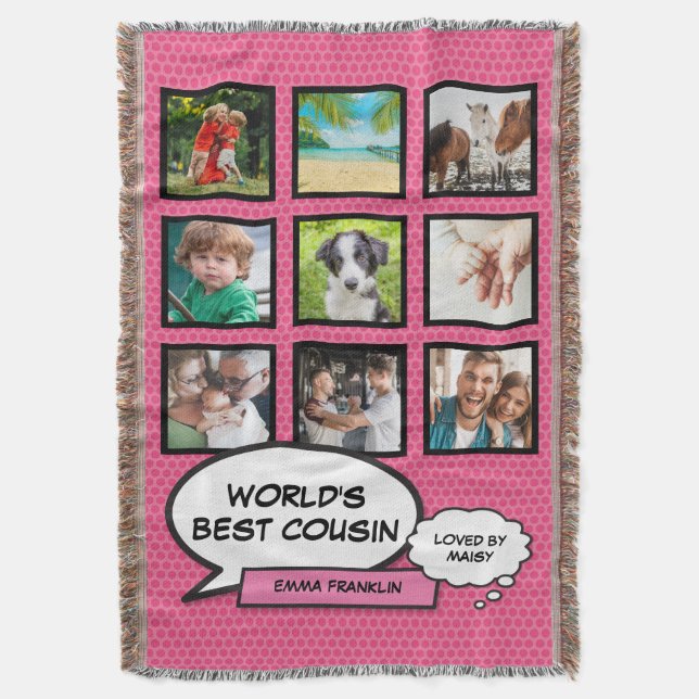 Cousin 9 Fotocollage Comic Buchen Spaß Rosa Decke (Vorderseite Vertikal)