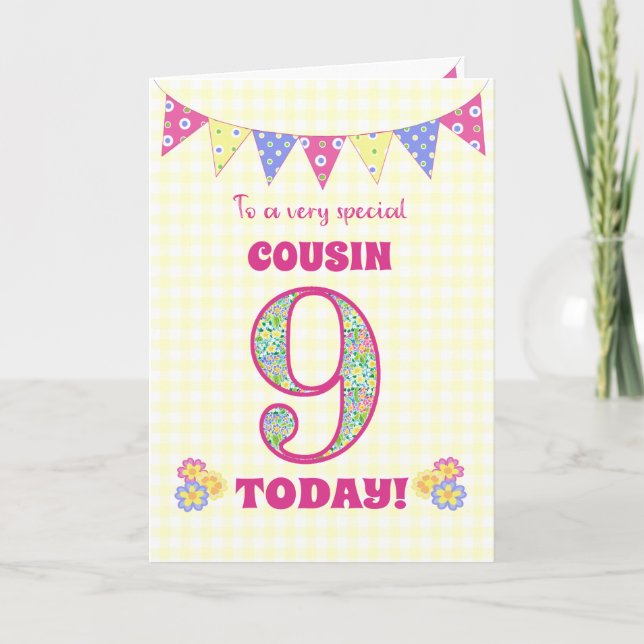 Cousin 9. Geburtstag Primroses-Jagdkarte Karte (Vorderseite)