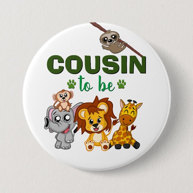 Cousin als Jungle Safari Tierbabydusche Button (Vorderseite)
