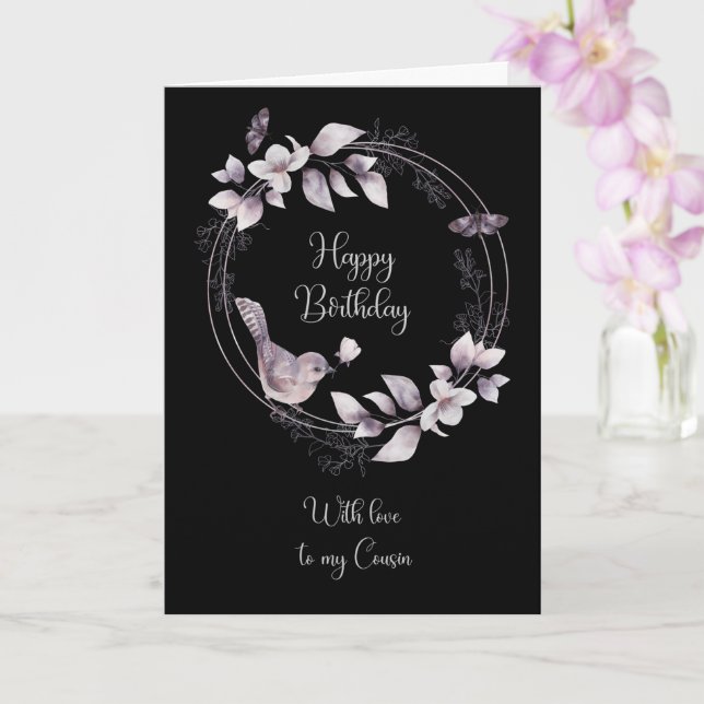 Cousin Birthday Bird and Butterflets Karte (Orchidee)