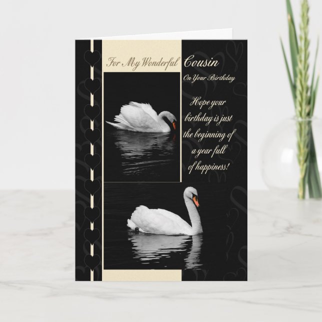 Cousin Birthday Card Swans Karte (Vorderseite)