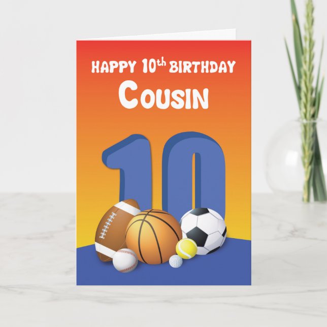 Cousin Boy 10. Geburtstag Sportbälle Karte (Vorderseite)