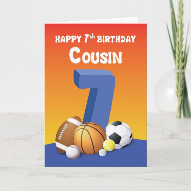 Cousin Boy 7. Geburtstag Sportbälle Karte (Vorderseite)