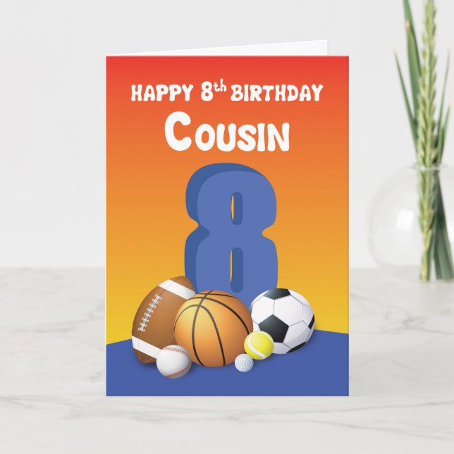 Cousin Boy 8. Geburtstag Sportbälle Karte (Vorderseite)