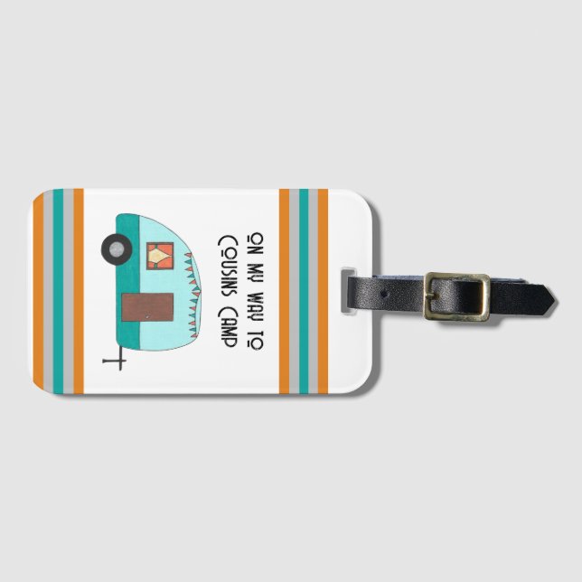 Cousin Camp Retro Camper Gepäckmarke Gepäckanhänger (Vorderseite (Horizontal))