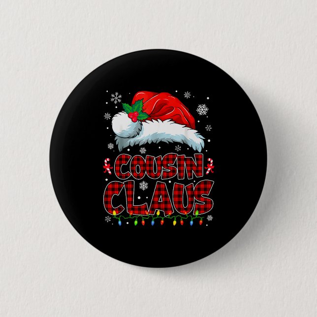 Cousin Claus Christmas Lights Pajama Family Group  Button (Vorderseite)