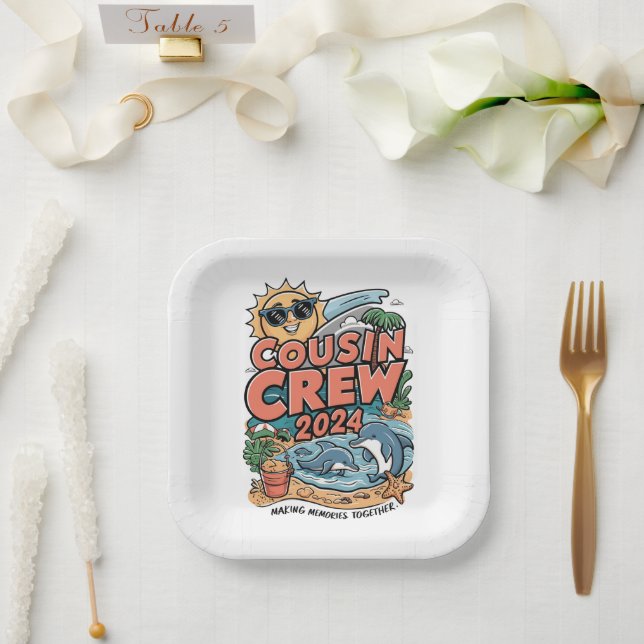 Cousin Crew 2024 Sommerferien Beach Familienausflu Pappteller (Hochzeit)