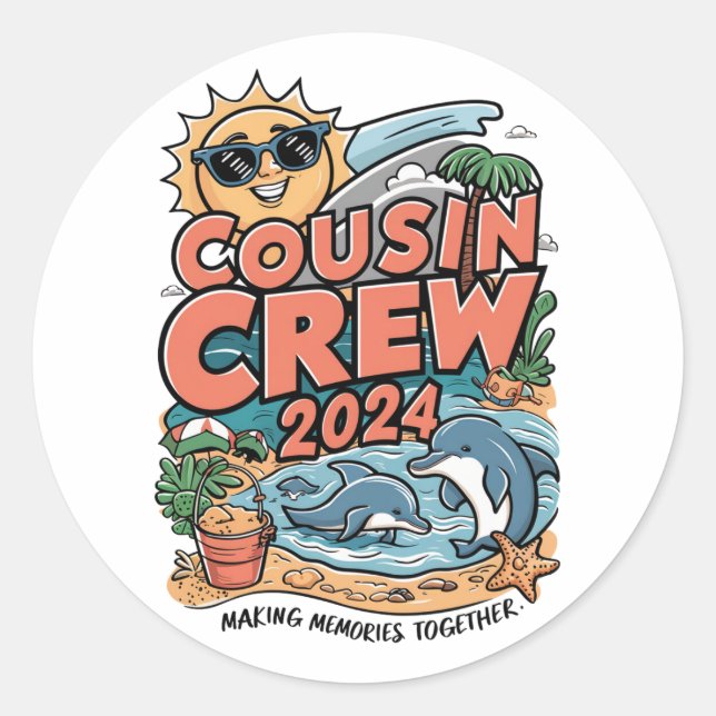 Cousin Crew 2024 Sommerferien Beach Familienausflu Runder Aufkleber (Vorderseite)