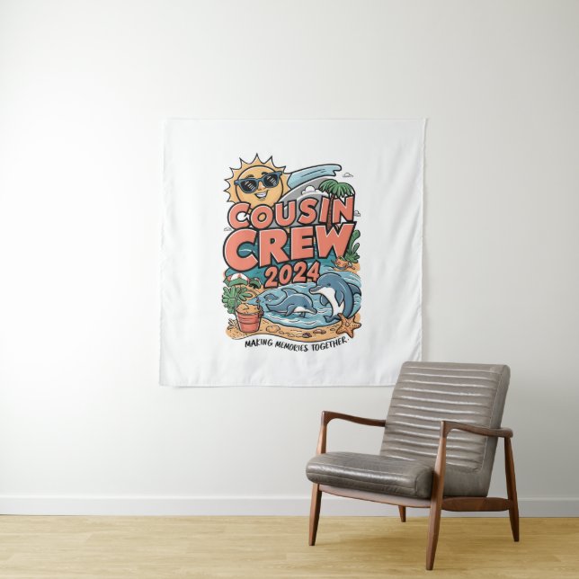 Cousin Crew 2024 Sommerferien Beach Familienausflu Wandteppich (Beispiel)