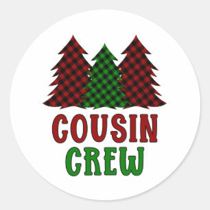 Cousin Crew Buffalo Karierter Weihnachtsbaum Runder Aufkleber
