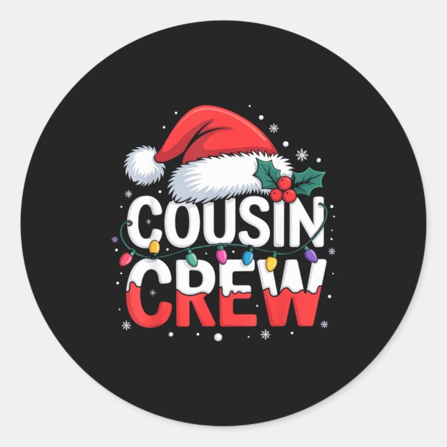 Cousin Crew Christmas Reindeer Antlers Hat Lights  Runder Aufkleber (Vorderseite)