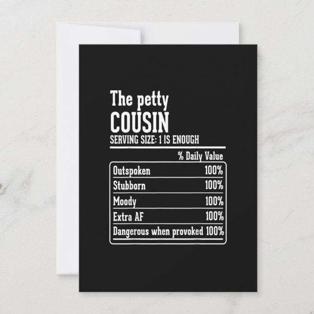 Cousin Crew Ernährung Fakten der kleinen Cousin Einladung (Vorderseite)