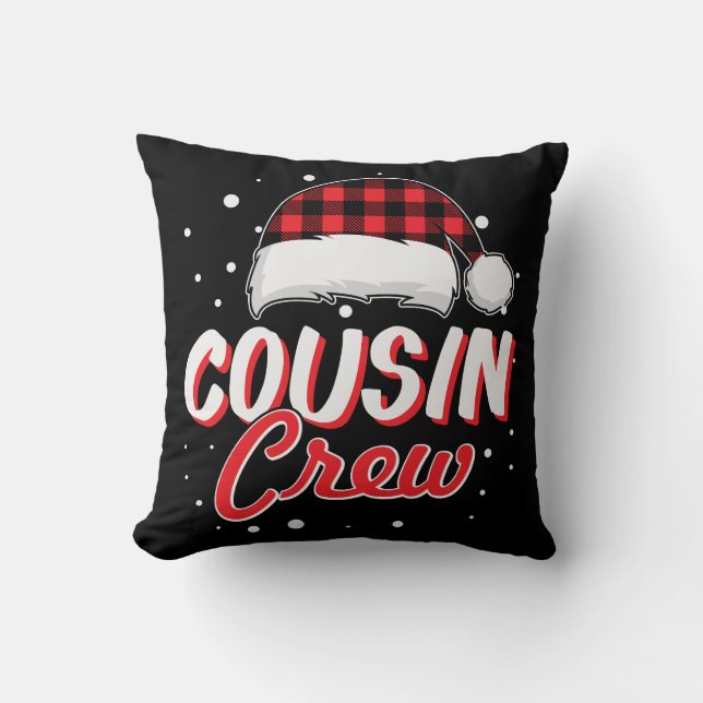 Cousin Crew Rote Karierte Weihnachtsmannmütze Weih Kissen (Vorderseite)