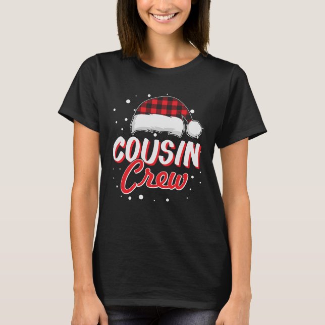 Cousin Crew Rote Karierte Weihnachtsmannmütze Weih T-Shirt (Vorderseite)