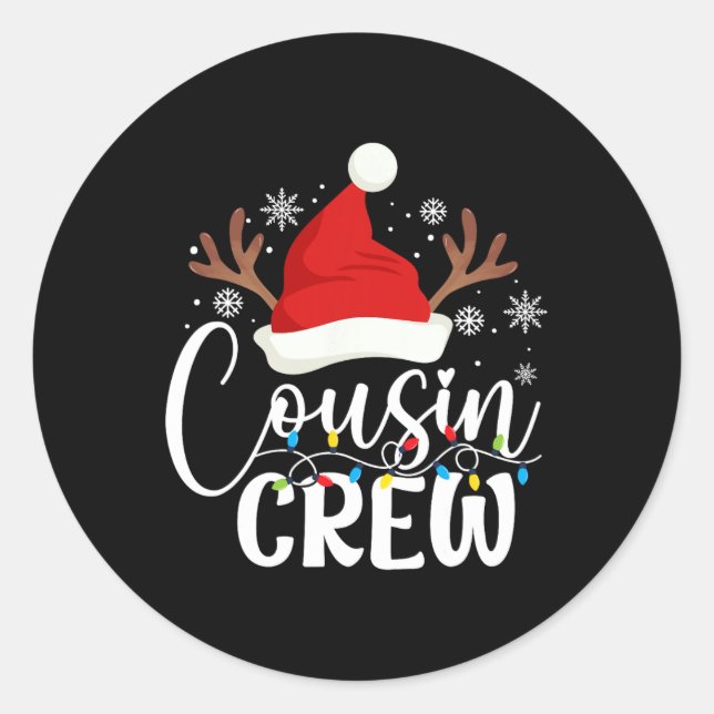 Cousin Crew Weihnachten Matching Xmas Lights Pajam Runder Aufkleber (Vorderseite)