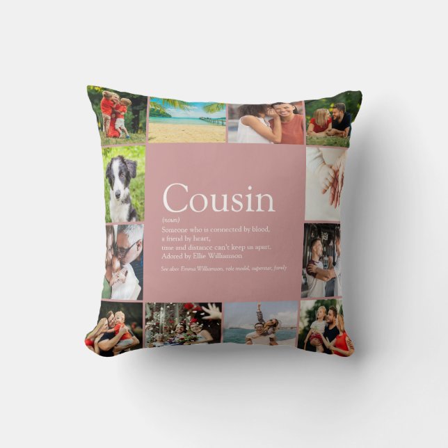 Cousin Definition Foto Collage Dusty Rose Rosa Kissen (Vorderseite)