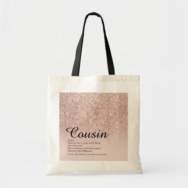 Cousin Definition Rose Gold Glitter Tragetasche (Vorne)