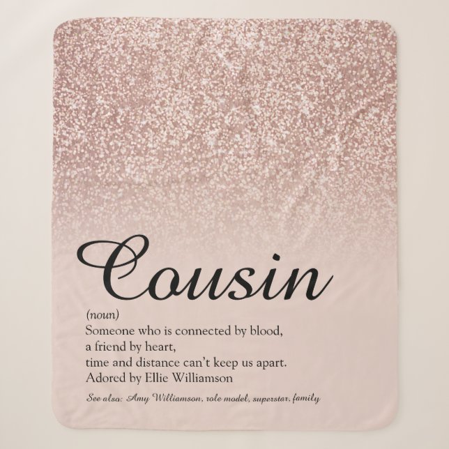 Cousin Definition Script Rose Gold Glitzer Sherpadecke (Vorderseite)