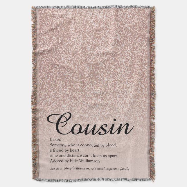 Cousin-Definition Script Roségold Glitter Decke (Vorderseite Vertikal)