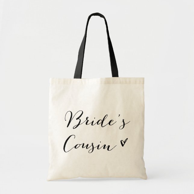 Cousin der Braut | Black Modern Calligraphy Bag Tragetasche (Vorne)