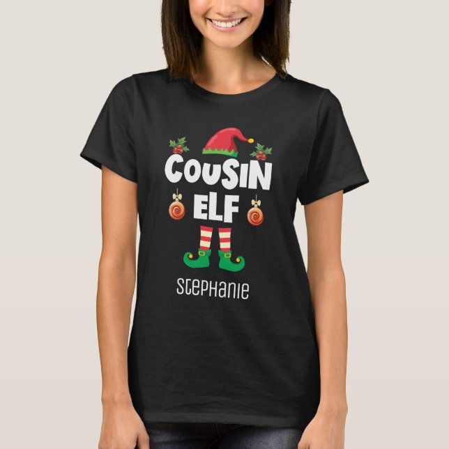 Cousin elf Familie passend Weihnachtskleidung Name T-Shirt (Vorderseite)