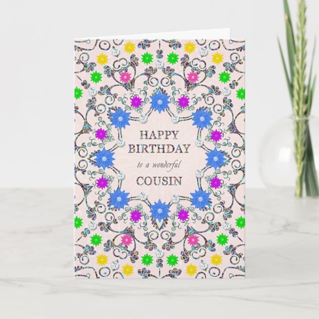 Cousin Fleurs Abstraites Carte Anniversaire (Devant)
