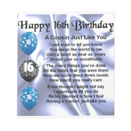 Cousin Gedicht 16. Geburtstag - Blau Notizblock