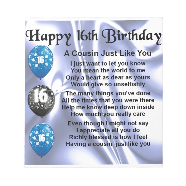 Cousin Gedicht 16. Geburtstag - Blau Notizblock (Vorderseite)