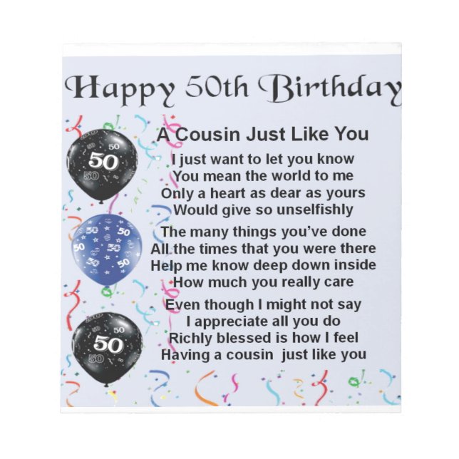 Cousin Gedicht 50. Geburtstag Notizblock (Vorderseite)