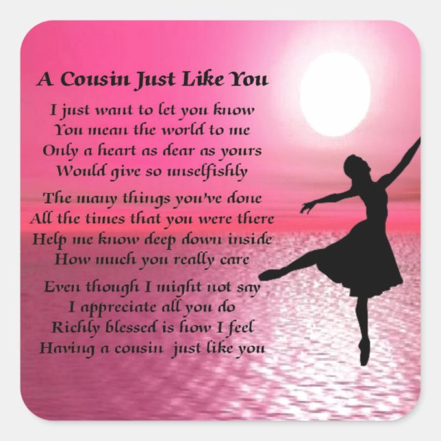 Cousin Gedicht - Ballerina Quadratischer Aufkleber (Vorderseite)