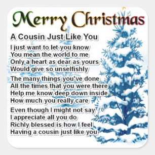 Cousin Gedicht - Weihnachtsdesign Quadratischer Aufkleber