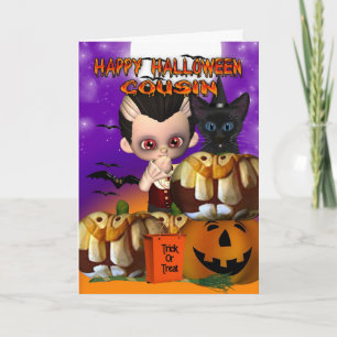 Cousin Halloween vampire cat pumpkin jack o lanter Karte