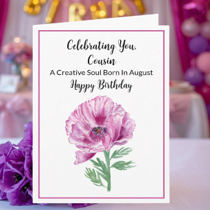 Cousin Happy August Geburtstag Lila Poppy Karte