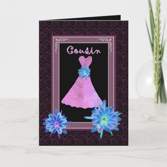 COUSIN Junior Bridesmaid - Lila Grün und Blume Einladung (Vorderseite)